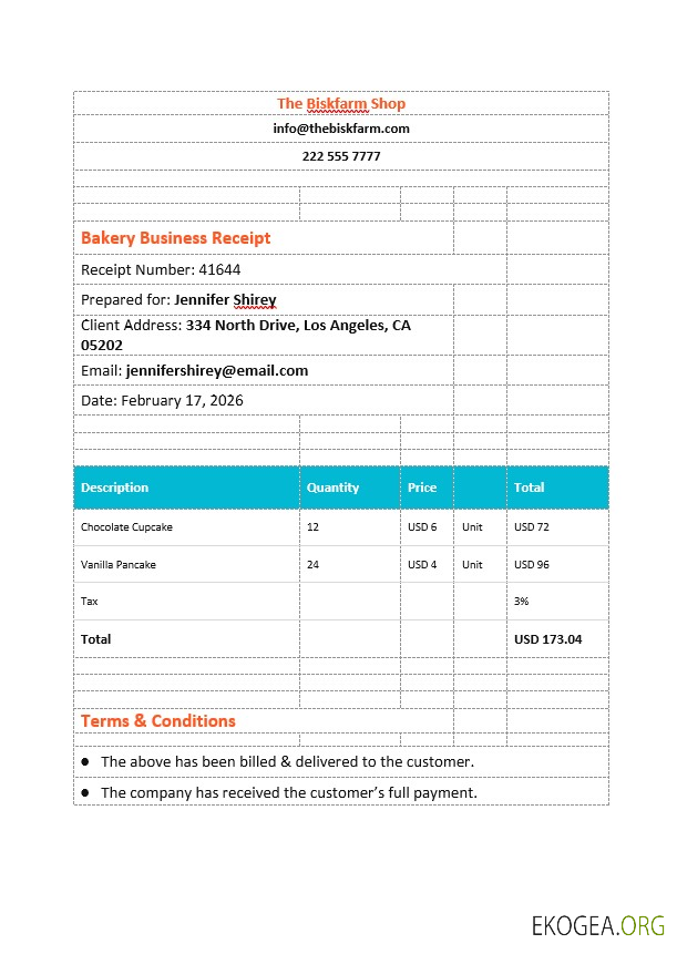 Modèle de facture d'entreprise de boulangerie